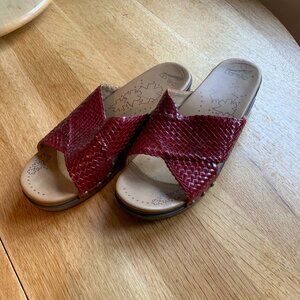 Dansko Red Woven Leather Slip-On Clogs